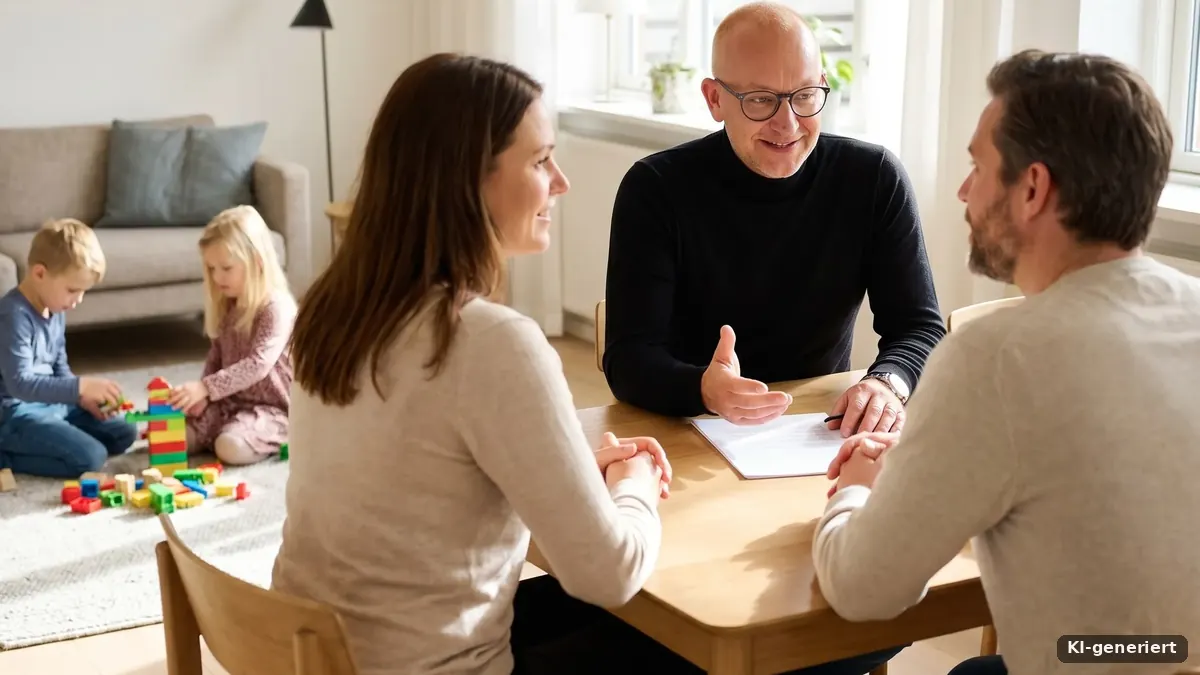 Paar im Beratungsgespräch zur Baufinanzierung am Küchentisch