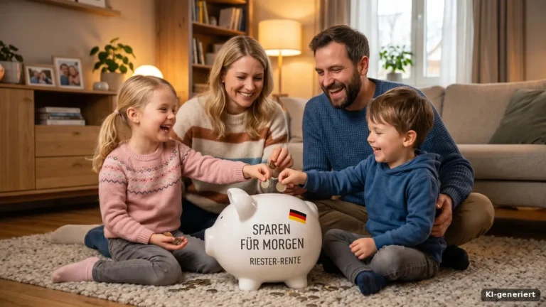 Familie spart gemeinsam mit einem Sparschwein