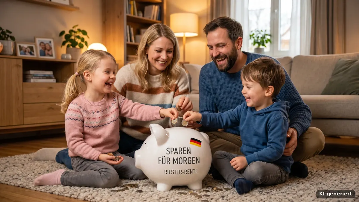 Familie spart gemeinsam mit einem Sparschwein