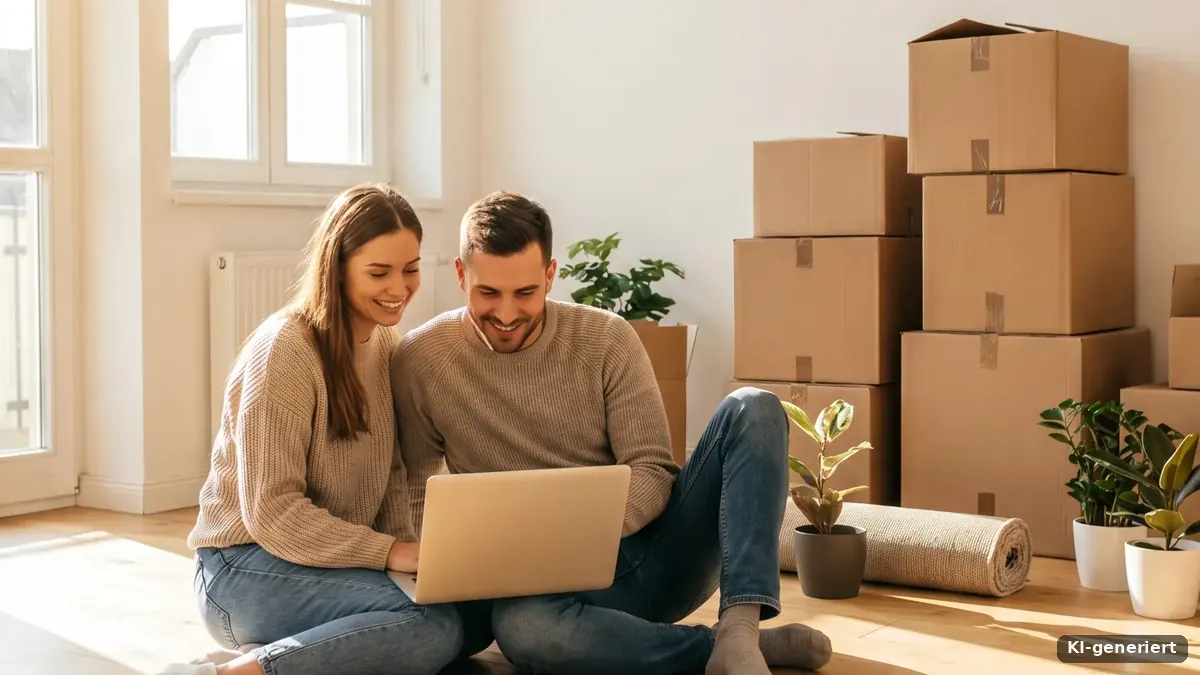 Paar mit Umzugskartons in der neuen Wohnung